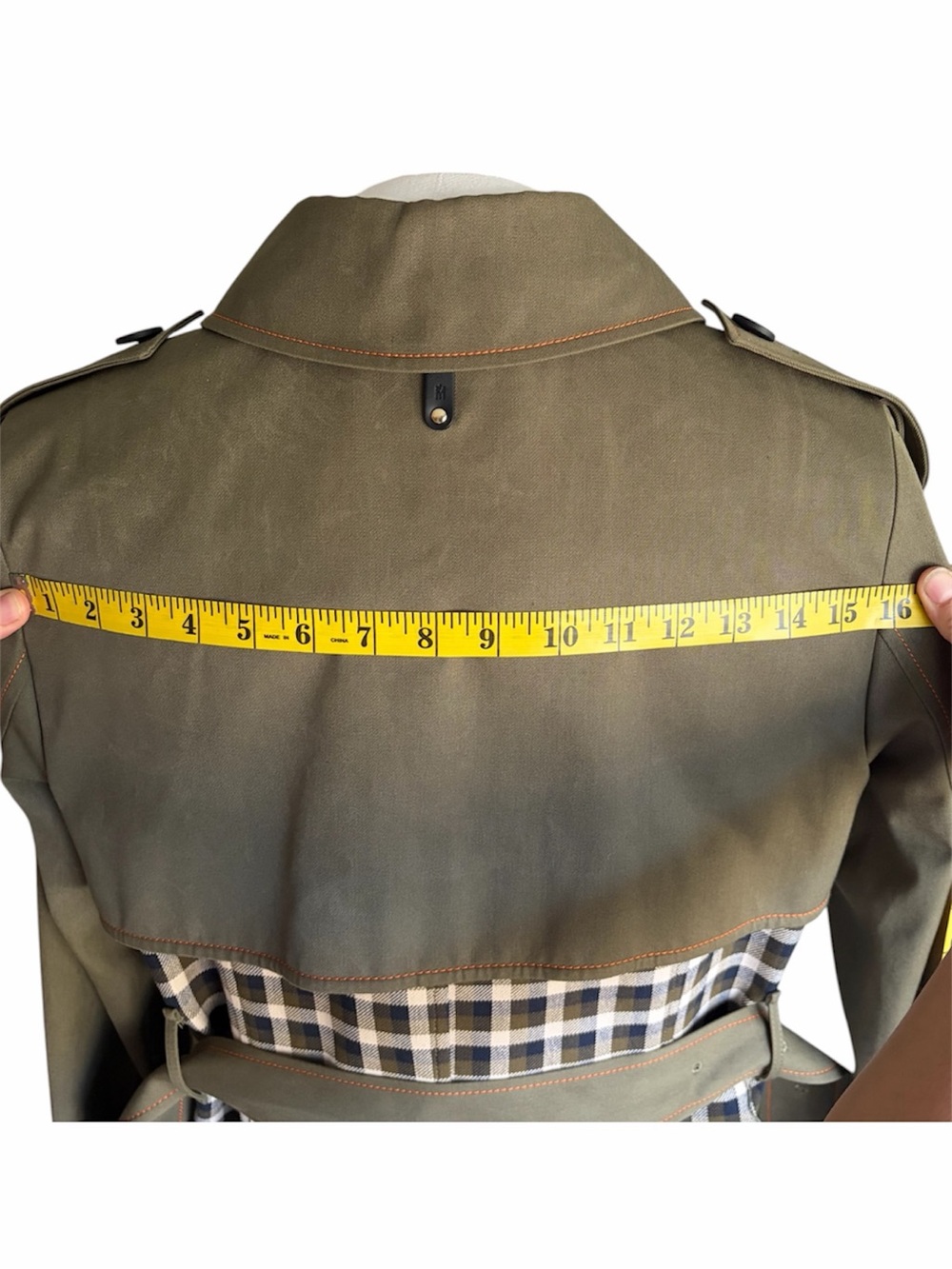 Mackage Olive Green Plaid Belted Trench Coat - Picture 9 of 11